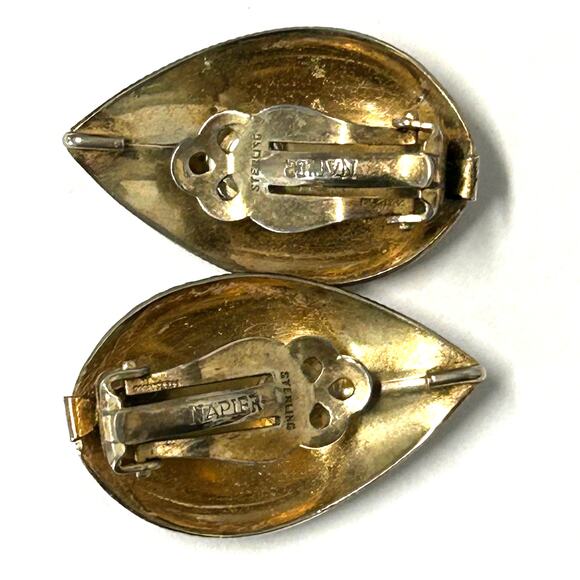 Vintage 1950's Napier Sterling Silver Gold Vermeil Leaf Clip On Earrings RARE - Picture 4 of 7